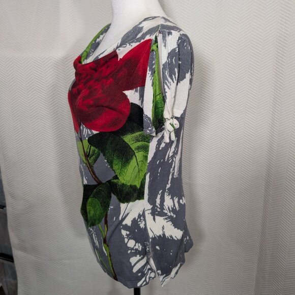 San Francisco Lightweight Knit Floral Print Top Cowl Neck Sleeve Ties Medium - Picture 3 of 12